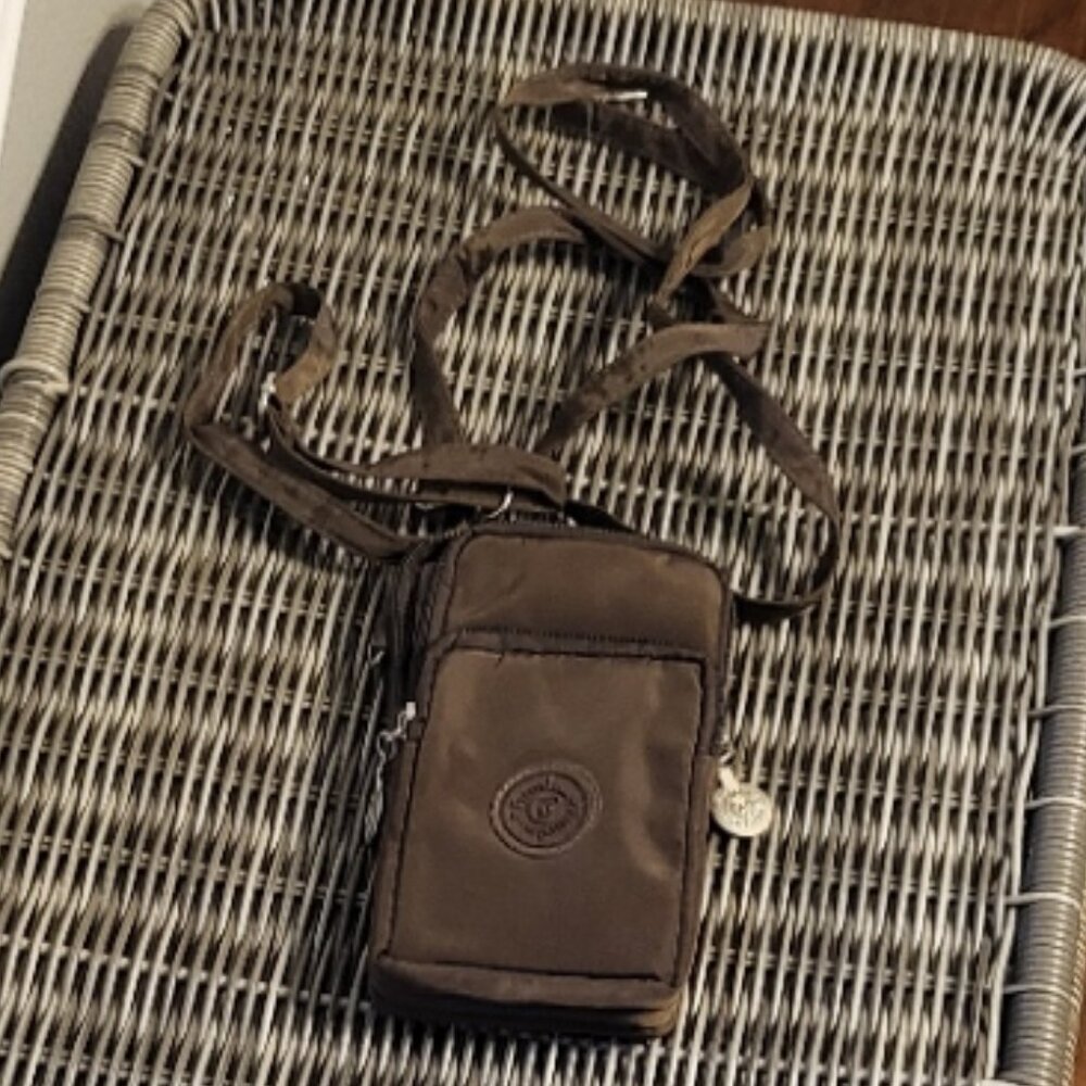 Pretty Lina Mini Crossbody Wallet Phone Bag Pouch Nylon Fits Large Phones Brown